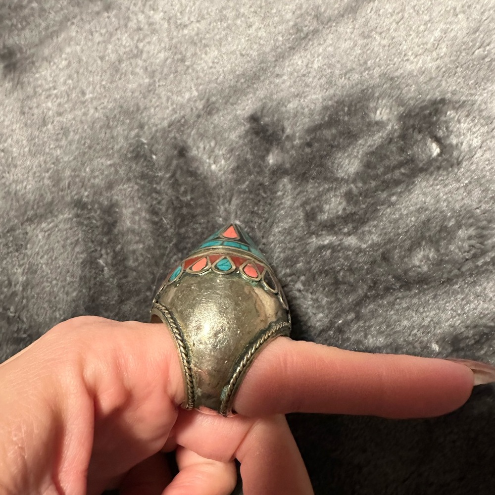 Afghan Silver Teardrop Statement Ring - image 5